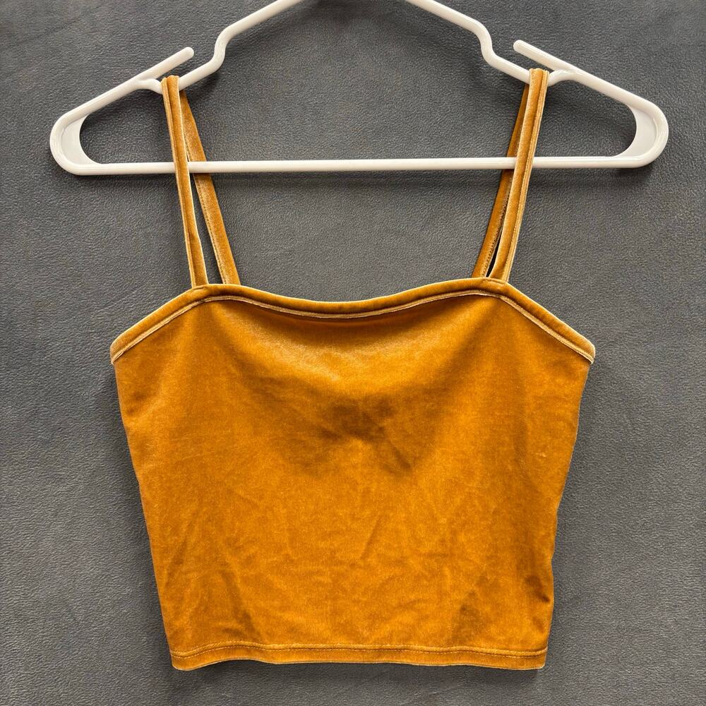 Forever 21 Velvet Crop Cami Gold XS Y2K Strappy Top Soft Lux Velour Fancy